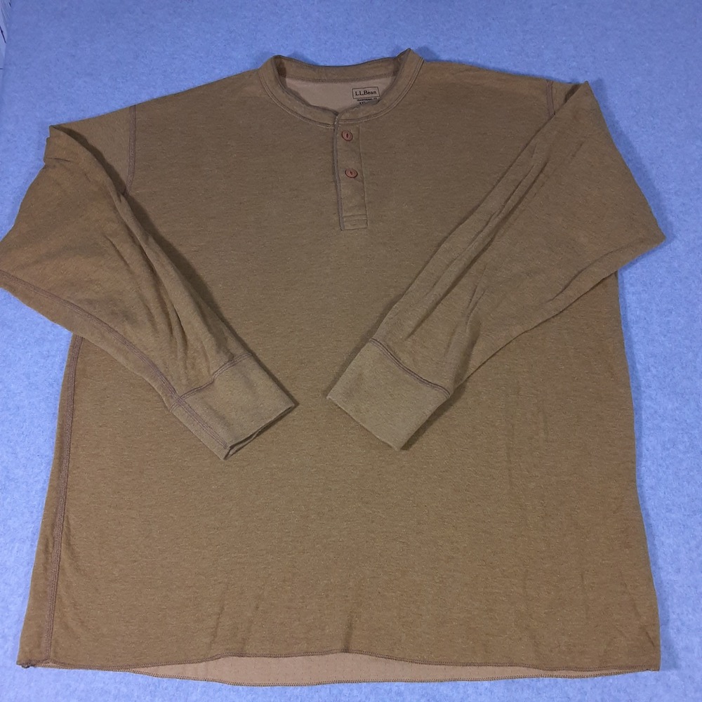 LL Bean Mens XXL Traditional Fit Wool Blend Dual Layer Henley Brown